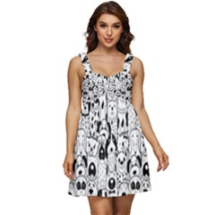 Seamless-pattern-with-black-white-doodle-dogs Ruffle Strap Babydoll Chiffon Dress by Simbadda