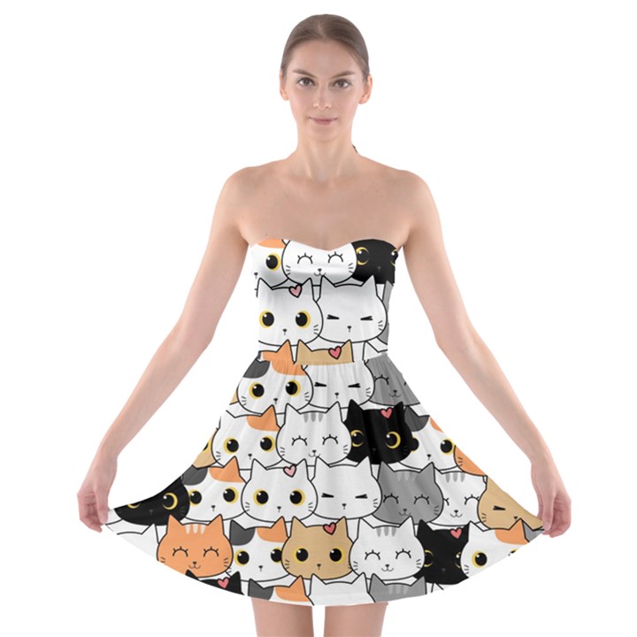 Cute-cat-kitten-cartoon-doodle-seamless-pattern Strapless Bra Top Dress