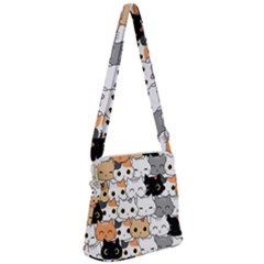 Cute-cat-kitten-cartoon-doodle-seamless-pattern Zipper Messenger Bag by Simbadda