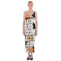 Cute-cat-kitten-cartoon-doodle-seamless-pattern Fitted Maxi Dress by Simbadda