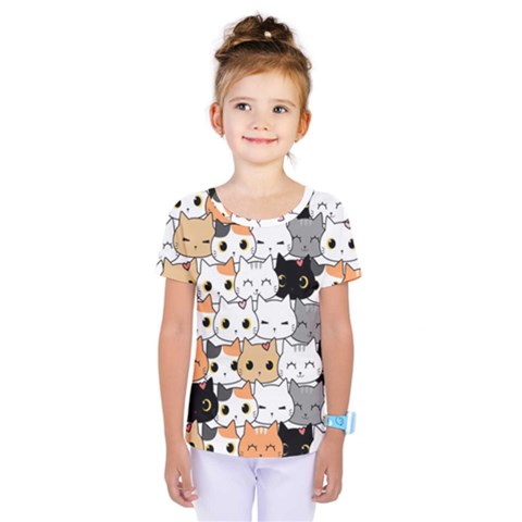 Cute-cat-kitten-cartoon-doodle-seamless-pattern Kids  One Piece Tee by Simbadda