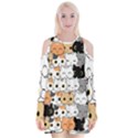 Cute-cat-kitten-cartoon-doodle-seamless-pattern Velvet Long Sleeve Shoulder Cutout Dress View1