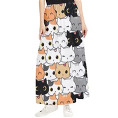 Cute-cat-kitten-cartoon-doodle-seamless-pattern Maxi Chiffon Skirt by Simbadda