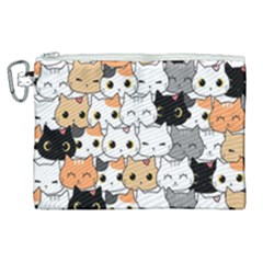 Cute-cat-kitten-cartoon-doodle-seamless-pattern Canvas Cosmetic Bag (xl) by Simbadda