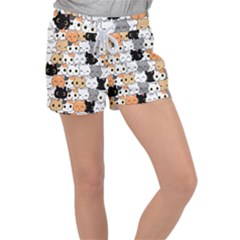 Cute-cat-kitten-cartoon-doodle-seamless-pattern Women s Velour Lounge Shorts by Simbadda