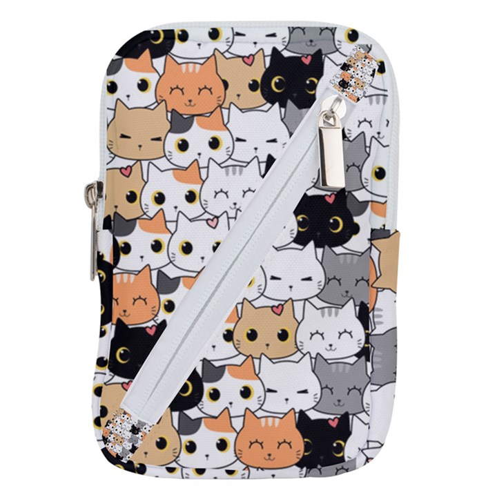 Cute-cat-kitten-cartoon-doodle-seamless-pattern Belt Pouch Bag (Large)