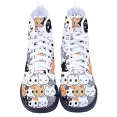 Cute-cat-kitten-cartoon-doodle-seamless-pattern Men s High-top Canvas Sneakers by Simbadda