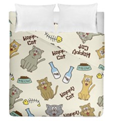 Happy-cats-pattern-background Duvet Cover Double Side (queen Size) by Simbadda