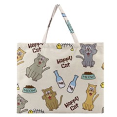 Happy-cats-pattern-background Zipper Large Tote Bag