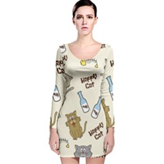 Happy-cats-pattern-background Long Sleeve Velvet Bodycon Dress