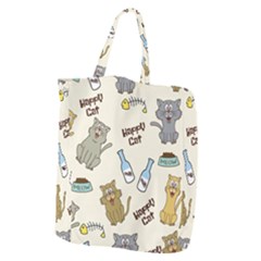 Happy-cats-pattern-background Giant Grocery Tote by Simbadda