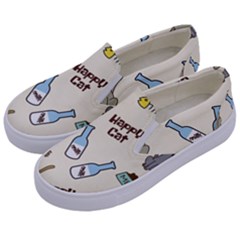 Happy-cats-pattern-background Kids  Canvas Slip Ons by Simbadda