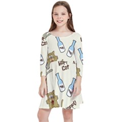 Happy-cats-pattern-background Kids  Quarter Sleeve Skater Dress by Simbadda