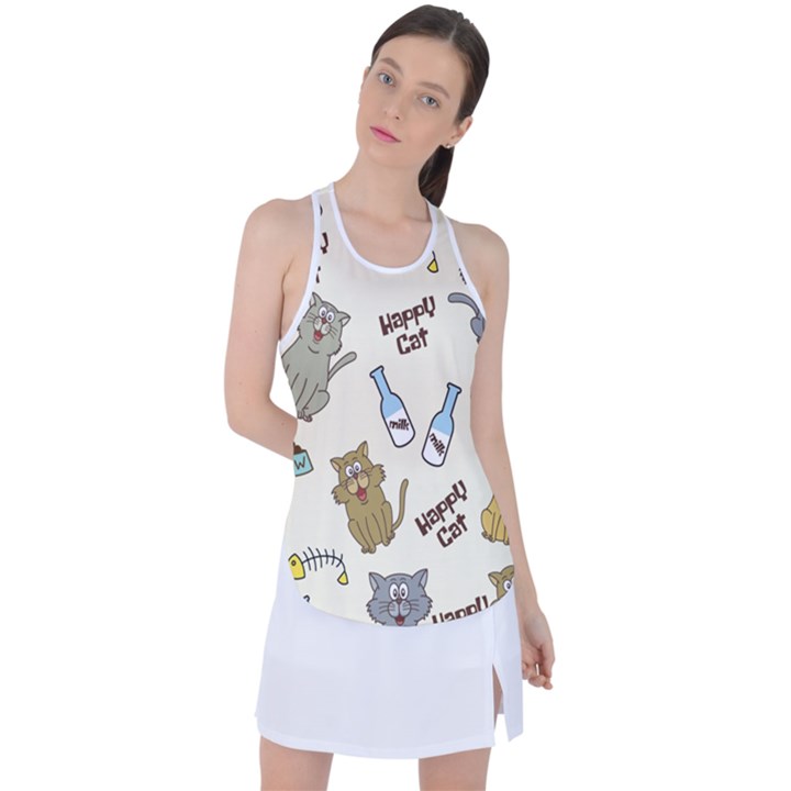 Happy-cats-pattern-background Racer Back Mesh Tank Top