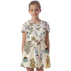 Happy-cats-pattern-background Kids  Short Sleeve Pinafore Style Dress by Simbadda