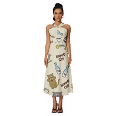 Happy-cats-pattern-background Sleeveless Cross Front Cocktail Midi Chiffon Dress by Simbadda