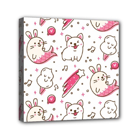 Cute-animals-seamless-pattern-kawaii-doodle-style Mini Canvas 6  X 6  (stretched) by Simbadda