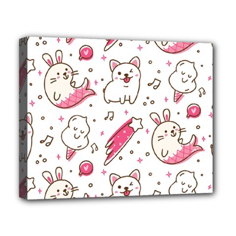 Cute-animals-seamless-pattern-kawaii-doodle-style Deluxe Canvas 20  X 16  (stretched) by Simbadda