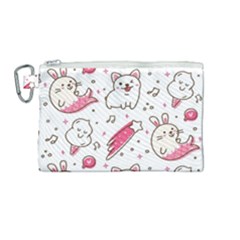 Cute-animals-seamless-pattern-kawaii-doodle-style Canvas Cosmetic Bag (medium) by Simbadda