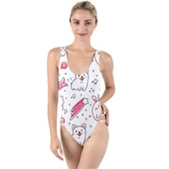 Cute-animals-seamless-pattern-kawaii-doodle-style High Leg Strappy Swimsuit by Simbadda