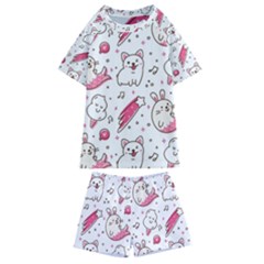 Cute-animals-seamless-pattern-kawaii-doodle-style Kids  Swim Tee And Shorts Set by Simbadda