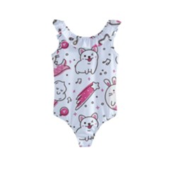 Cute-animals-seamless-pattern-kawaii-doodle-style Kids  Frill Swimsuit by Simbadda