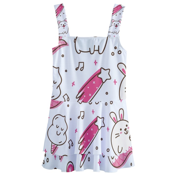 Cute-animals-seamless-pattern-kawaii-doodle-style Kids  Layered Skirt Swimsuit