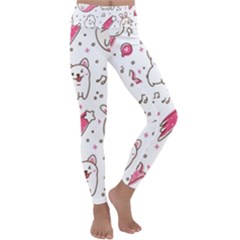 Cute-animals-seamless-pattern-kawaii-doodle-style Kids  Lightweight Velour Classic Yoga Leggings by Simbadda