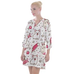 Cute-animals-seamless-pattern-kawaii-doodle-style Open Neck Shift Dress by Simbadda