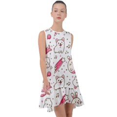 Cute-animals-seamless-pattern-kawaii-doodle-style Frill Swing Dress by Simbadda