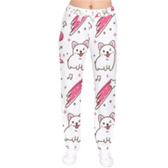 Cute-animals-seamless-pattern-kawaii-doodle-style Women Velvet Drawstring Pants by Simbadda