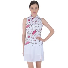 Cute-animals-seamless-pattern-kawaii-doodle-style Women s Sleeveless Polo Tee by Simbadda