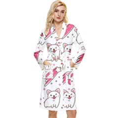 Cute-animals-seamless-pattern-kawaii-doodle-style Long Sleeve Velvet Robe by Simbadda