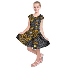 Yin-yang-owl-doodle-ornament-illustration Kids  Short Sleeve Dress by Simbadda