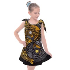 Yin-yang-owl-doodle-ornament-illustration Kids  Tie Up Tunic Dress by Simbadda