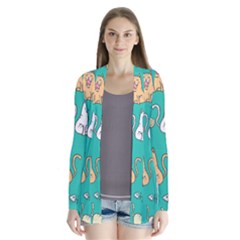 Seamless-pattern-cute-cat-cartoon-with-hand-drawn-style Drape Collar Cardigan by Simbadda