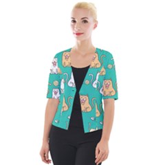 Seamless-pattern-cute-cat-cartoon-with-hand-drawn-style Cropped Button Cardigan by Simbadda