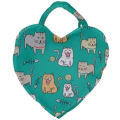 Seamless-pattern-cute-cat-cartoon-with-hand-drawn-style Giant Heart Shaped Tote by Simbadda