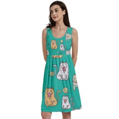 Seamless-pattern-cute-cat-cartoon-with-hand-drawn-style Classic Skater Dress by Simbadda