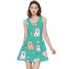 Seamless-pattern-cute-cat-cartoon-with-hand-drawn-style Inside Out Reversible Sleeveless Dress by Simbadda