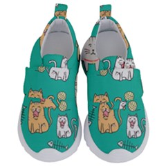 Seamless-pattern-cute-cat-cartoon-with-hand-drawn-style Kids  Velcro No Lace Shoes by Simbadda