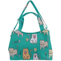 Seamless-pattern-cute-cat-cartoon-with-hand-drawn-style Double Compartment Shoulder Bag by Simbadda