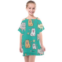 Seamless-pattern-cute-cat-cartoon-with-hand-drawn-style Kids  One Piece Chiffon Dress by Simbadda