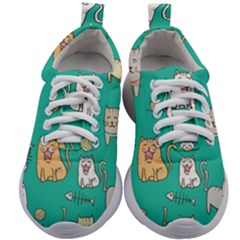 Seamless-pattern-cute-cat-cartoon-with-hand-drawn-style Kids Athletic Shoes by Simbadda