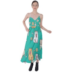 Seamless-pattern-cute-cat-cartoon-with-hand-drawn-style Tie Back Maxi Dress by Simbadda