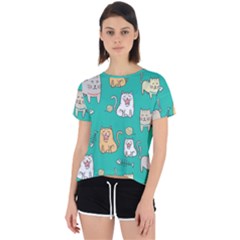 Seamless-pattern-cute-cat-cartoon-with-hand-drawn-style Open Back Sport Tee by Simbadda