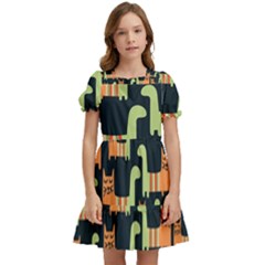 Seamless-pattern-with-cats Kids  Puff Sleeved Dress by Simbadda