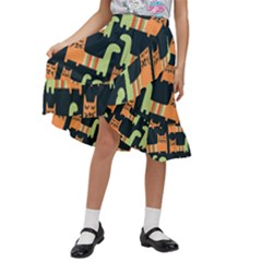 Seamless-pattern-with-cats Kids  Ruffle Flared Wrap Midi Skirt