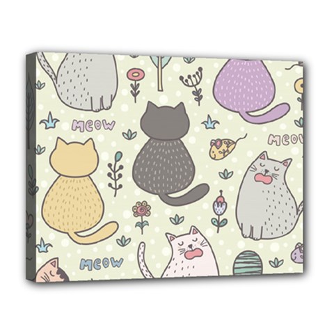 Funny Cartoon Cat Seamless Pattern Canvas 14  X 11  (stretched) by Simbadda