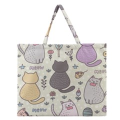 Funny Cartoon Cat Seamless Pattern Zipper Large Tote Bag